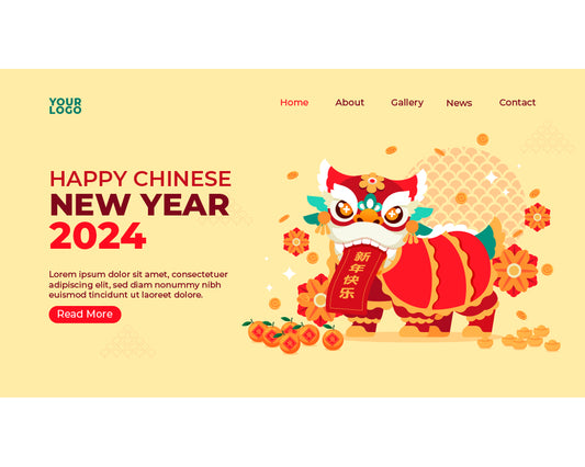 Flat landing page template for chinese new year festival