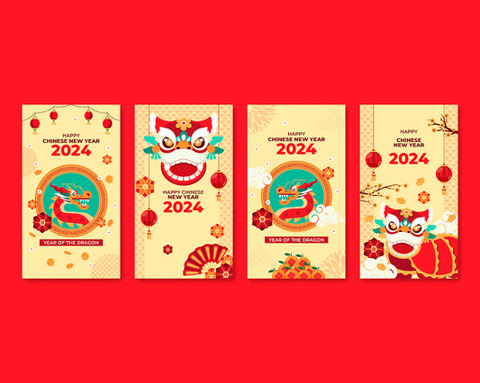Flat instagram stories collection for chinese new year festival