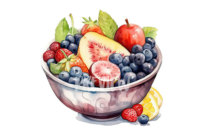 Watercolor summer fruit salad PNG