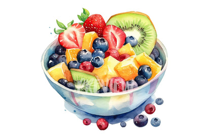 Watercolor summer fruit salad PNG