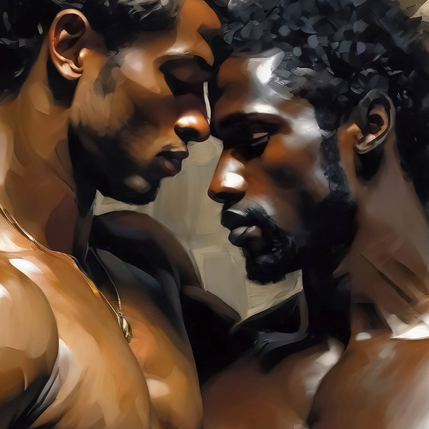 Muscle Black Males Couple Hugging Nude Figures with Angel Wings Gay Art Download