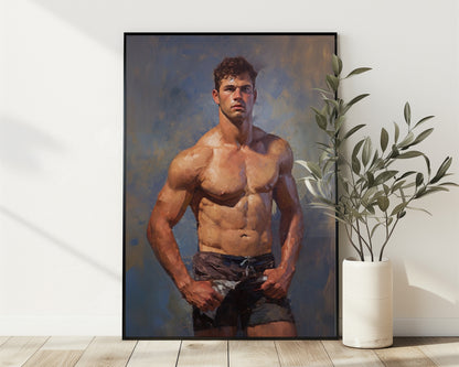 Impressionistic Painting, Hunk Male, Man Portrait Art Print Poster