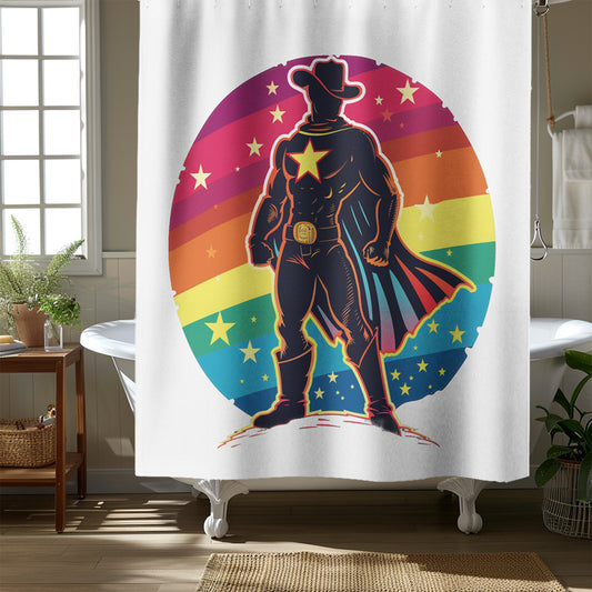 Superhero Cowboy Rainbow Shower Curtain