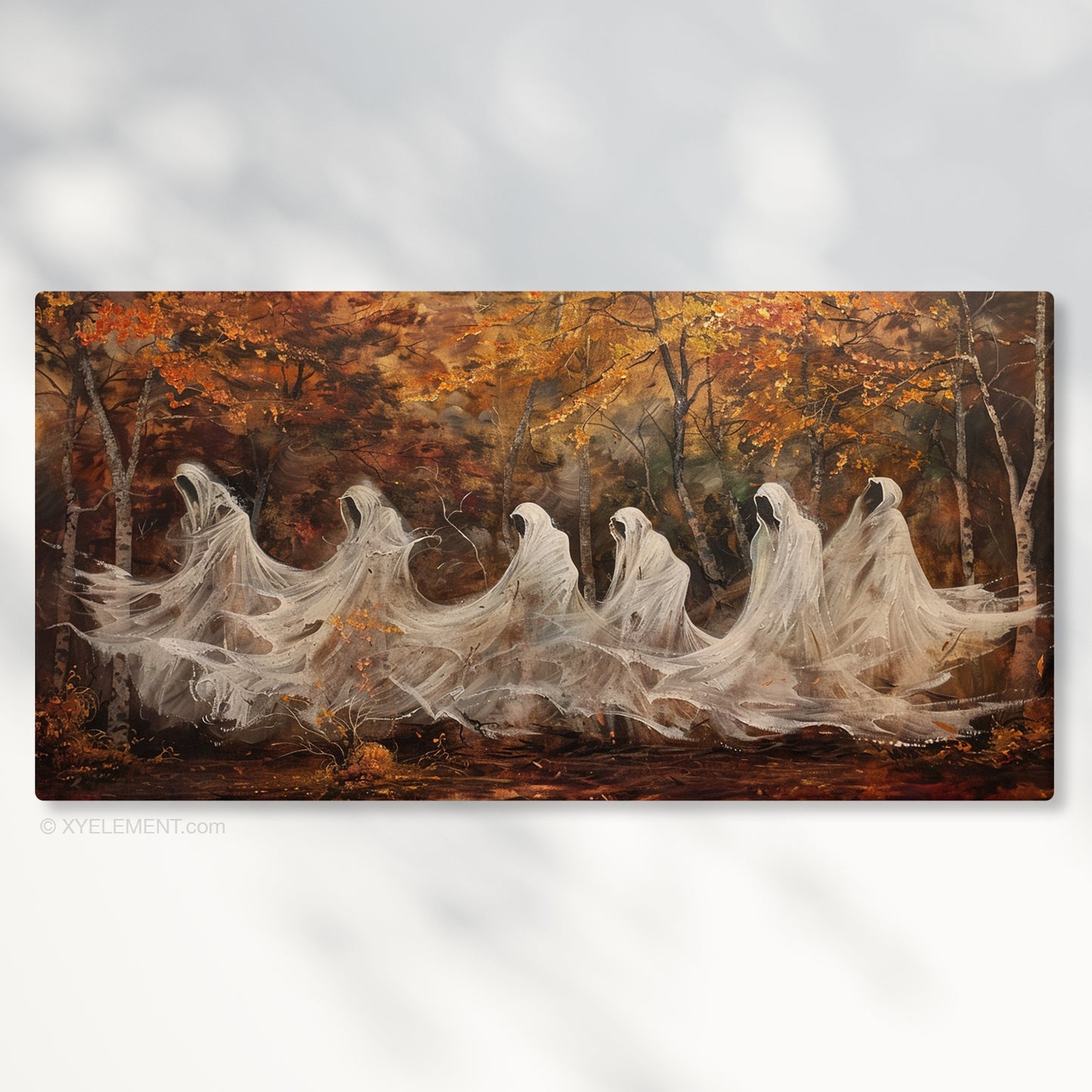 Faceless Ghosts in Autumn Forest - Eerie Impressionist Canvas Art, Haunting Fall Wall Decor