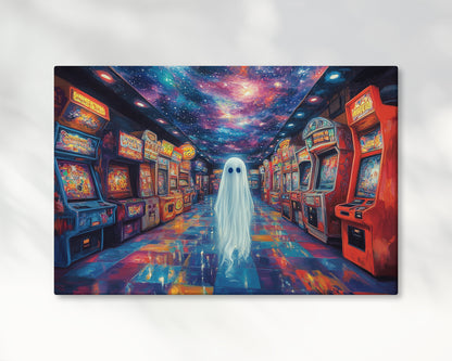 Cute Ghost in Arcade Game Store – Halloween Canvas Wall Art