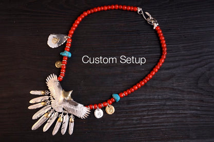 Eagle with Feather and Red Beads Setup