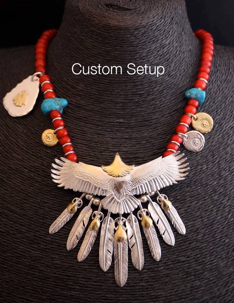 Eagle with Feather and Red Beads Setup