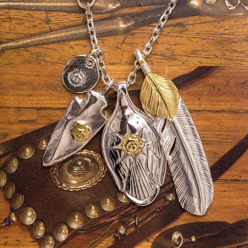 Spoon, Gold Top Feather, Arrowhead and Charms Setup