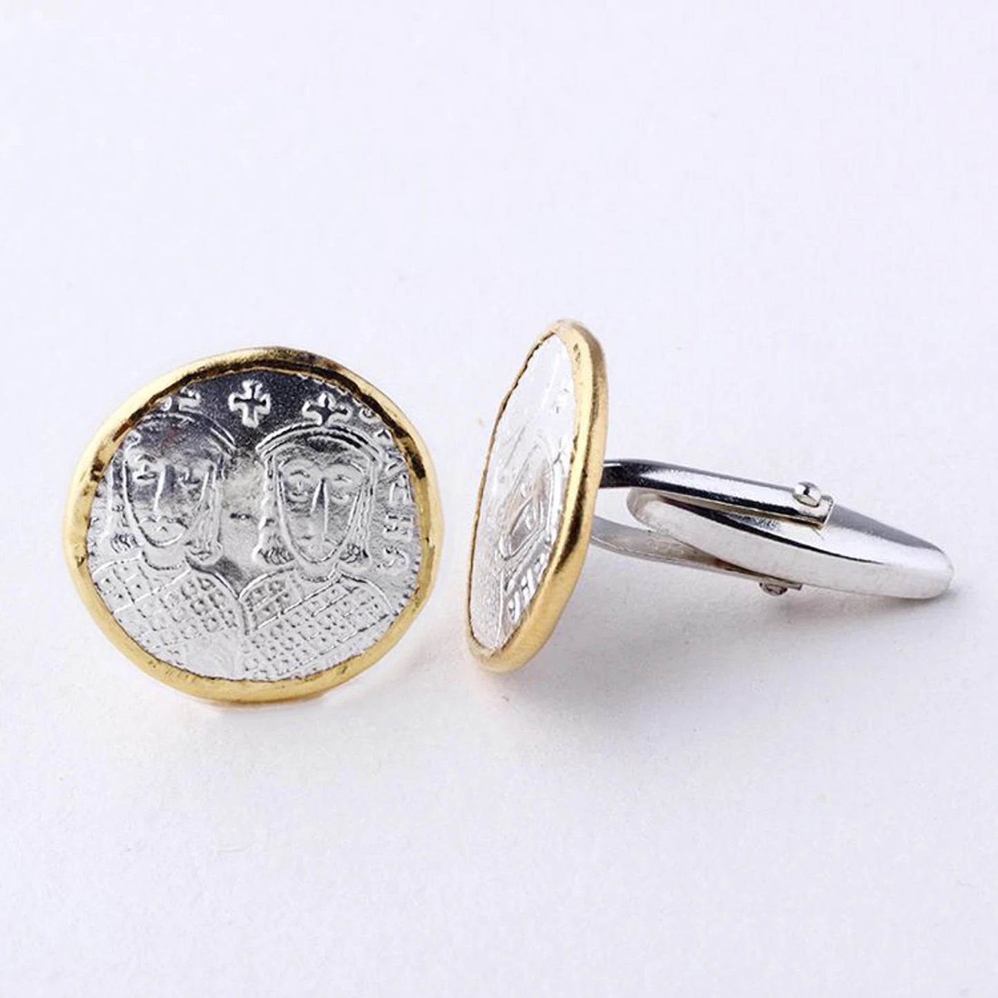 Ancient Greek Silver Coin Cufflink with 24K Gold
