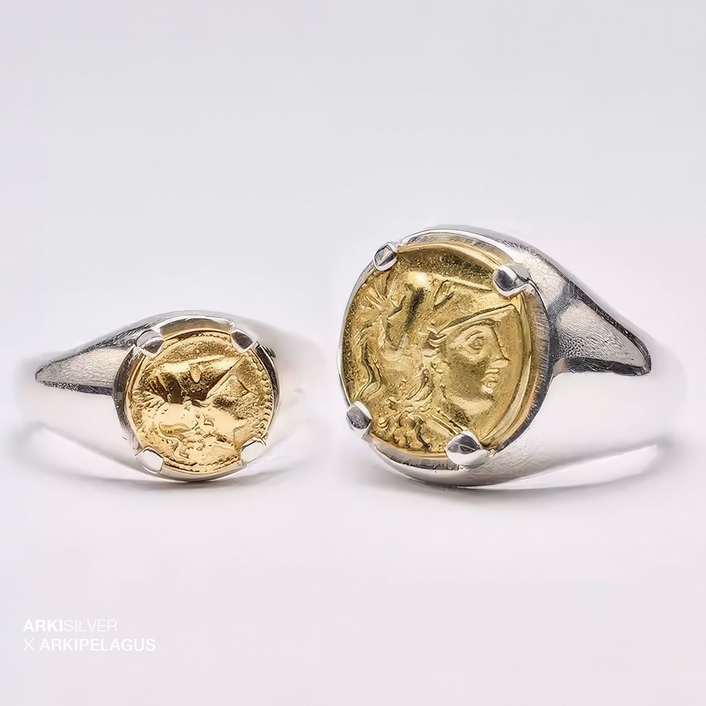 Ancient Greek Signet Ring 18K Gold Athena Coin