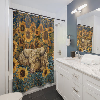 Laidback Highland Babe Cow Sunflowers Shower Curtain Bathroom Decor