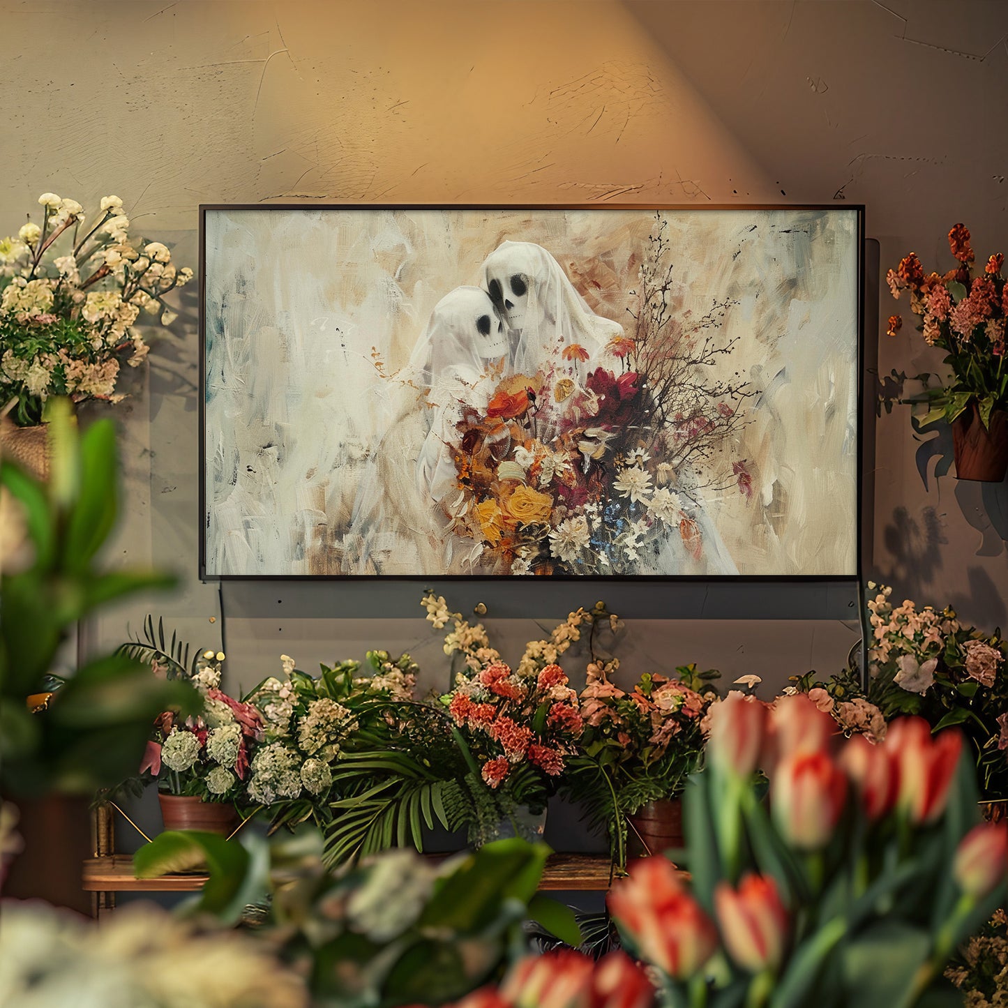 Impressionistic Skeleton Ghost Lovers Frame TV Art, Wallpaper