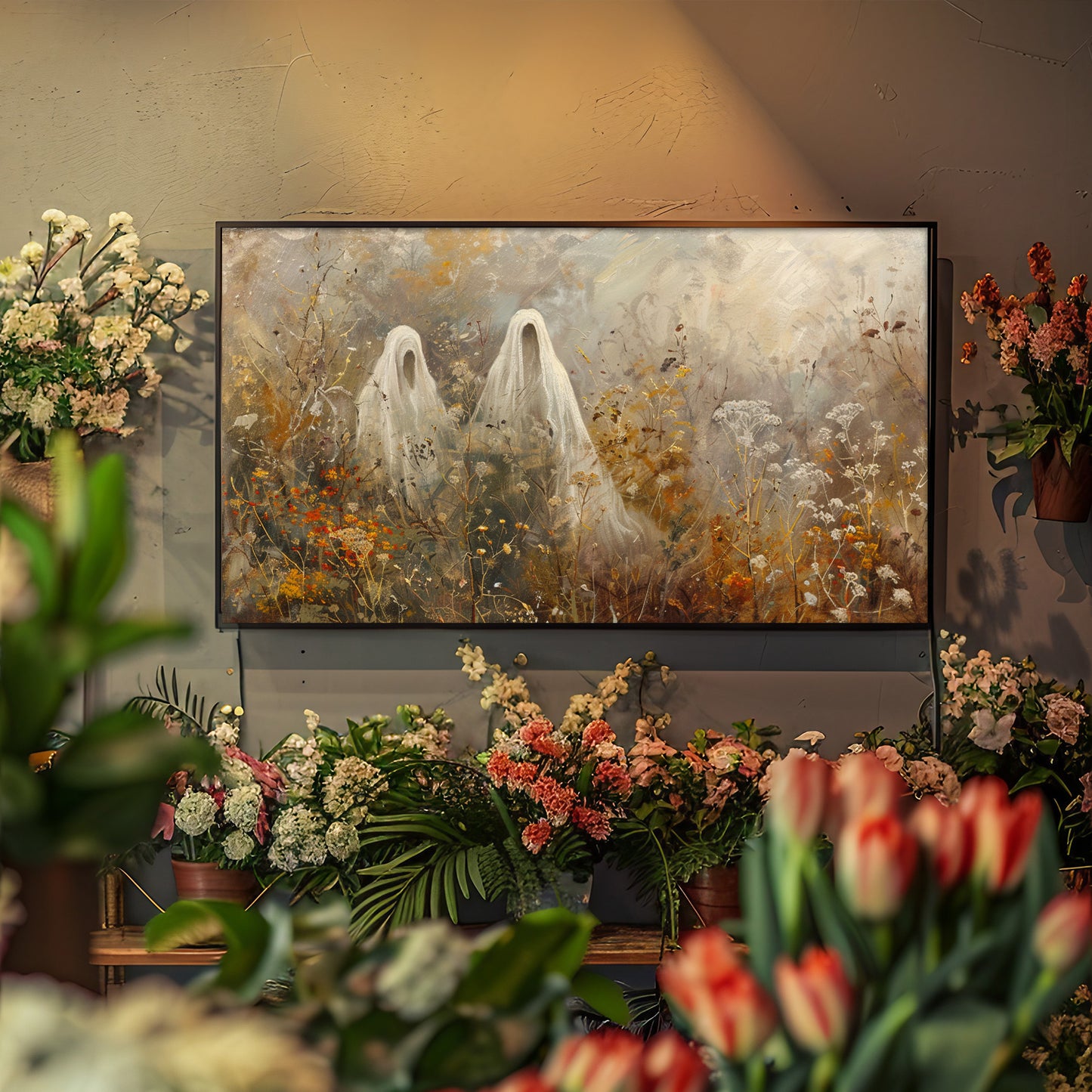 Ghost Lovers in Wildflower Meadow Impressionistic Frame TV Art, Wallpaper