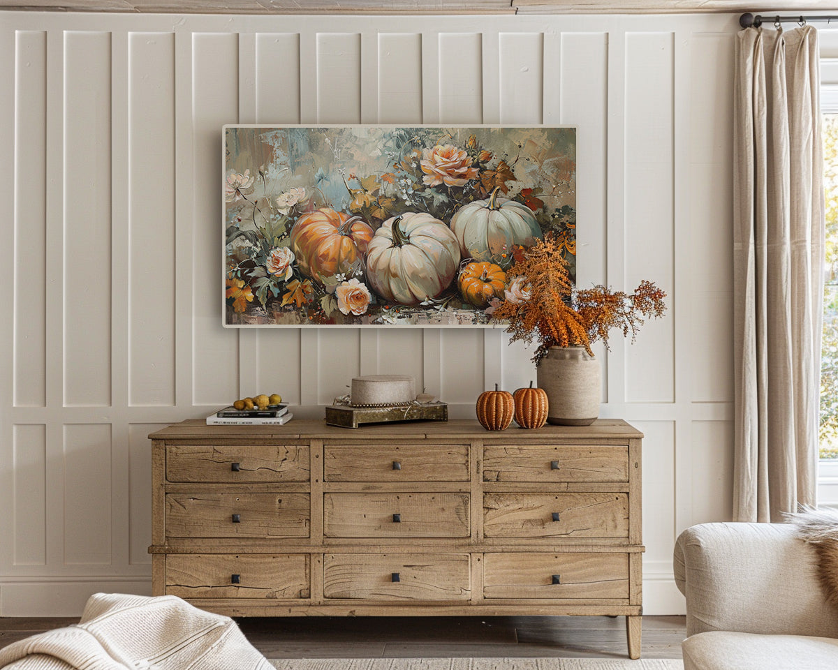 Pumpkin Boho Flowers Frame TV Art, Wallpaper