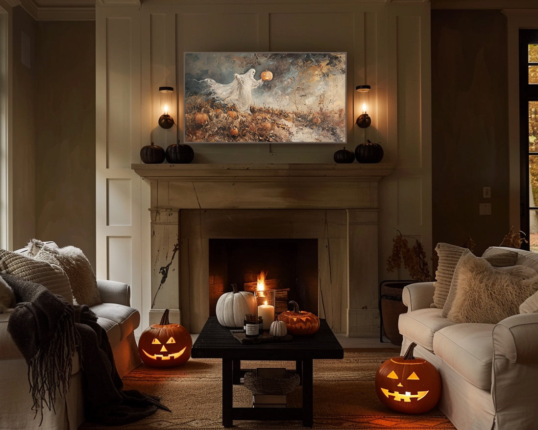 Ghost at Pumpkin Patch Impressionistic Frame TV Art, Wallpaper