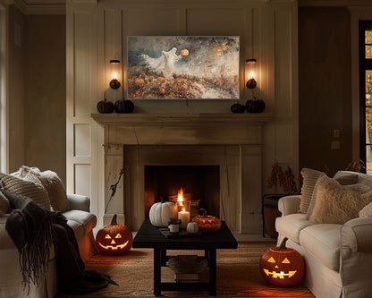 Ghost at Pumpkin Patch Impressionistic Frame TV Art, Wallpaper