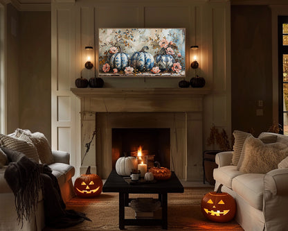 Chinoiserie Pumpkins Flowers Painting Frame TV Art, Wallpaper