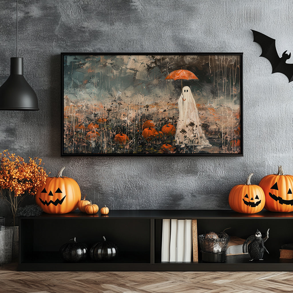 Impressionistic Ghost at Pumpkin Patch Frame TV Art, Wallpaper