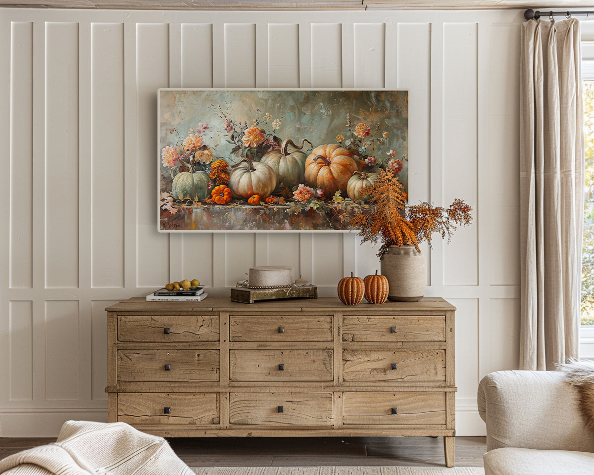 Pumpkins Boho Floral Frame TV Art, Wallpaper