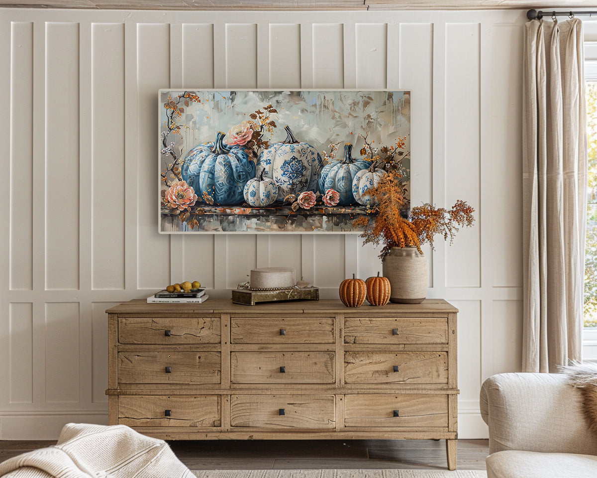 Chinoiserie Pumpkins Floral Vintage Painting Frame TV Art, Wallpaper