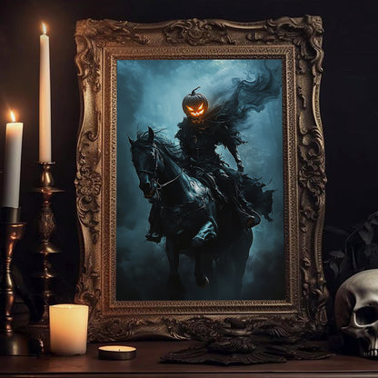 Spooky Pumpkin Horseman Poster – Halloween Wall Art