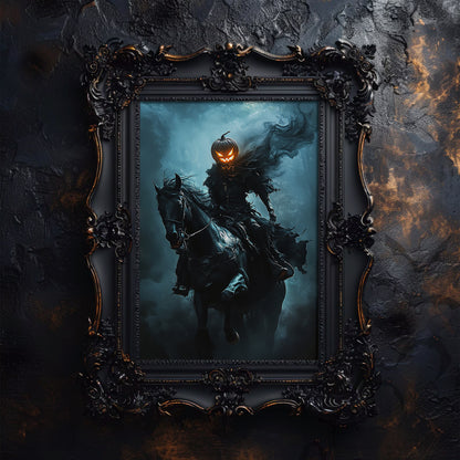 Spooky Pumpkin Horseman Poster – Halloween Wall Art