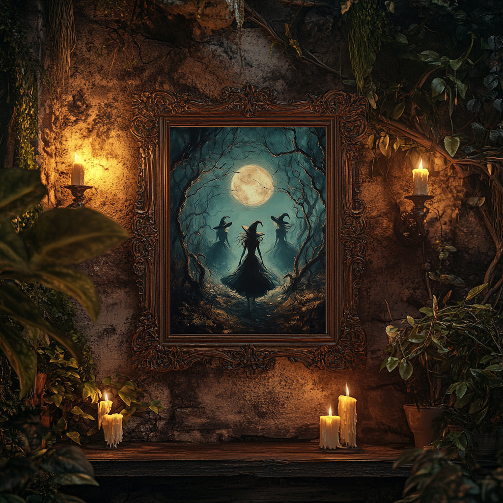 Witch in the Moonlight Woodland Wall Art Poster