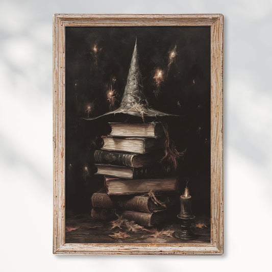 Spell Books and Witch Hat Poster – Halloween Witchy Wall Art