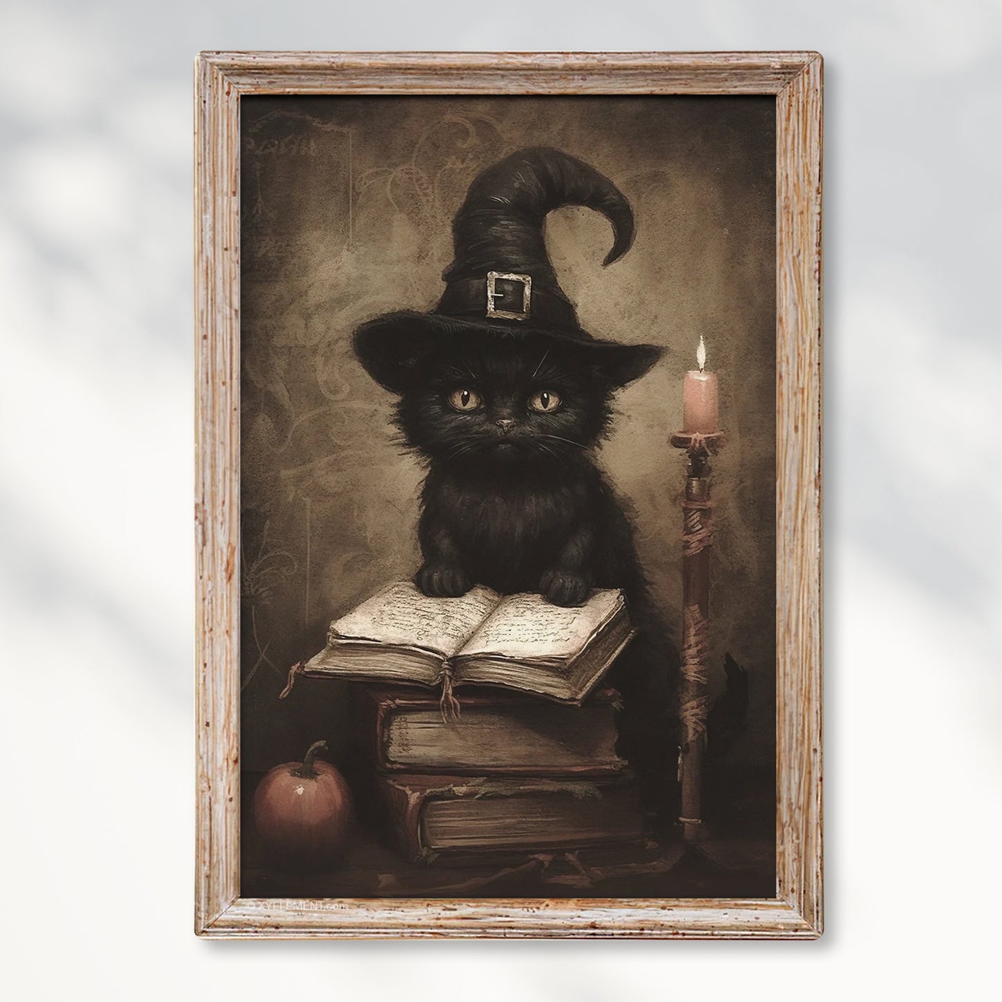 Whimsical Black Cat with Spell Book Poster – Halloween Wall Art Decor