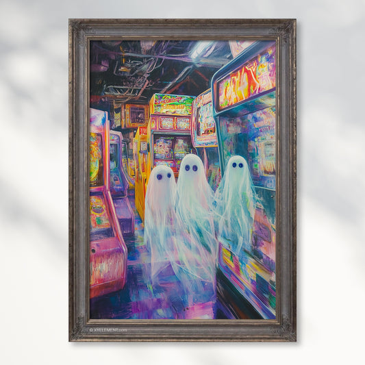 Retro Arcade Game Shop Ghost Poster – Unique Halloween Wall Art