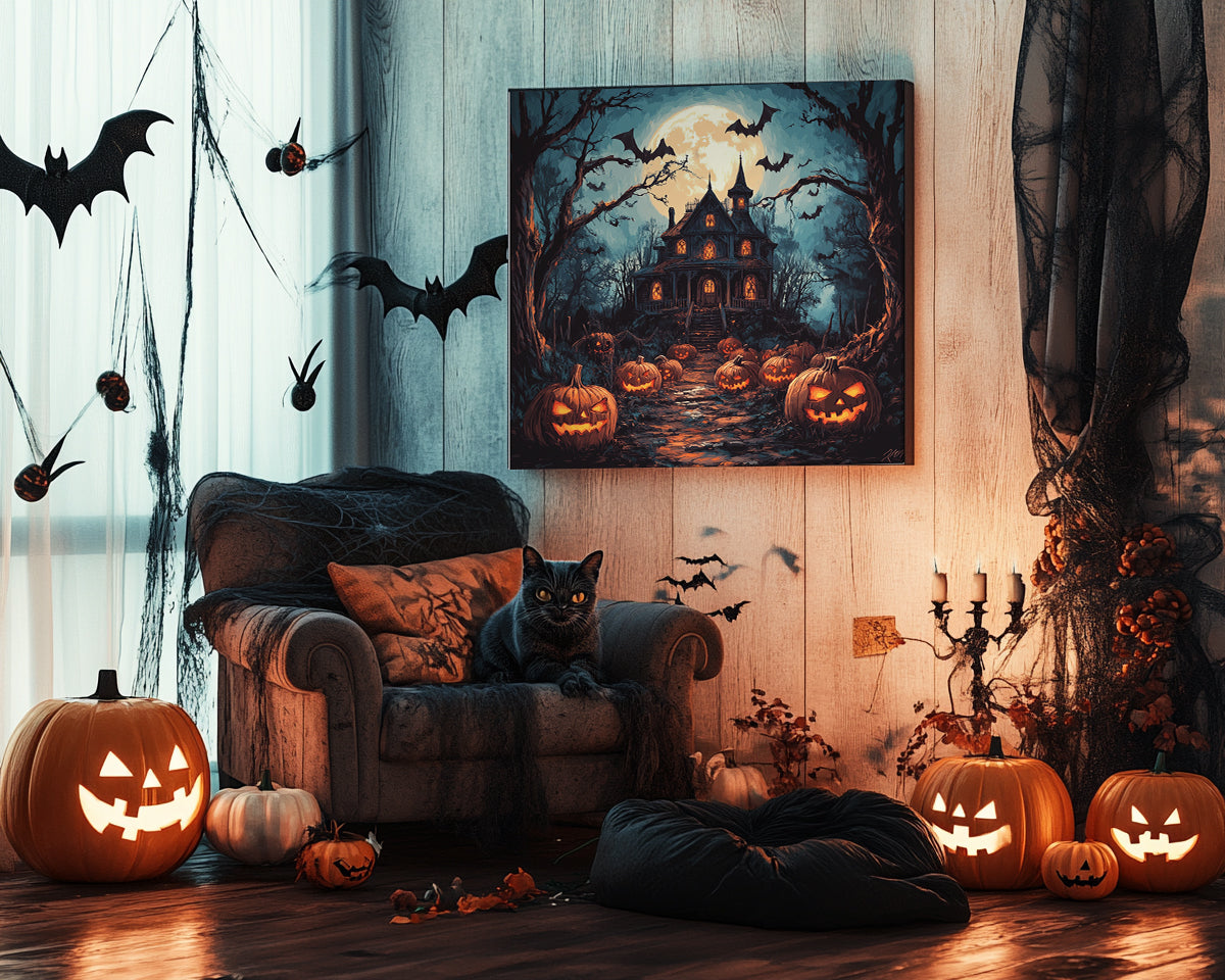 Haunted Mansion Halloween Decor – 1:1 Ratio Canvas Wall Art