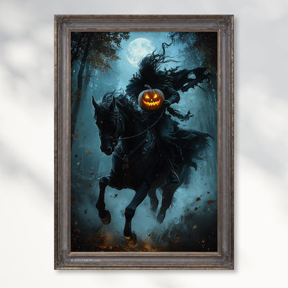 Faceless Horseman Pumpkin Poster – Spooky Halloween Wall Art