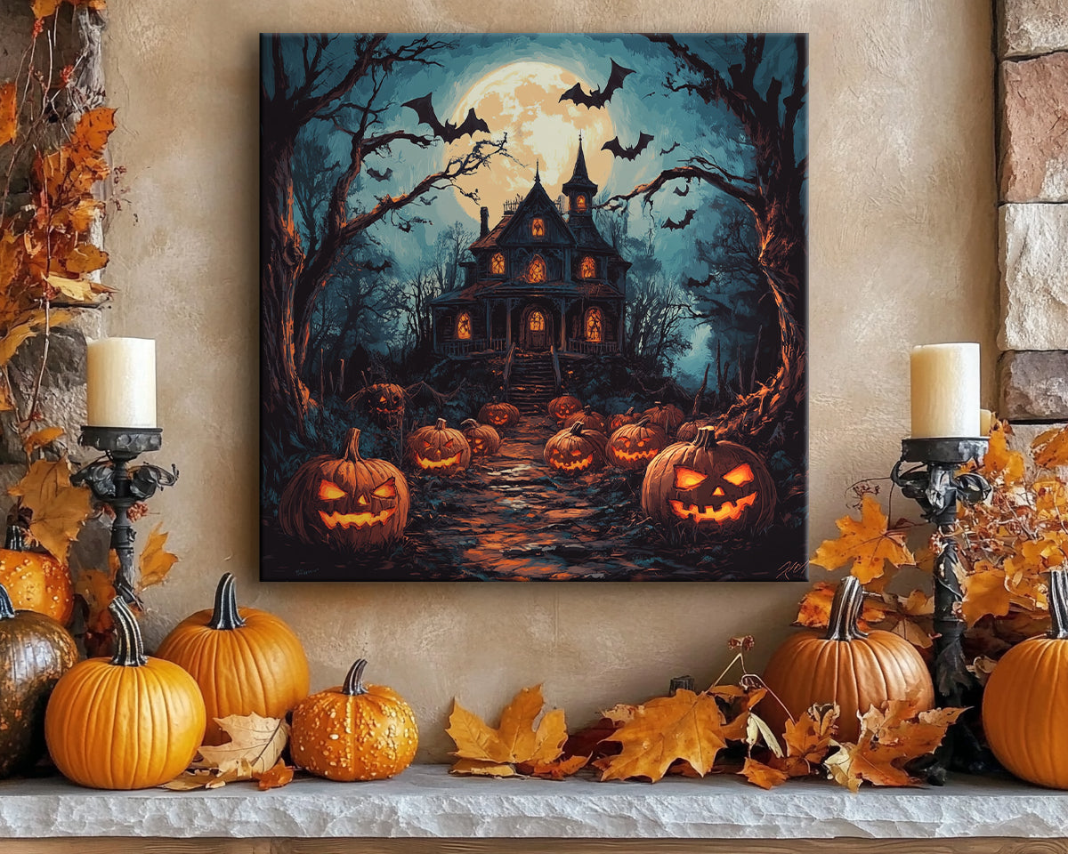 Haunted Mansion Halloween Decor – 1:1 Ratio Canvas Wall Art