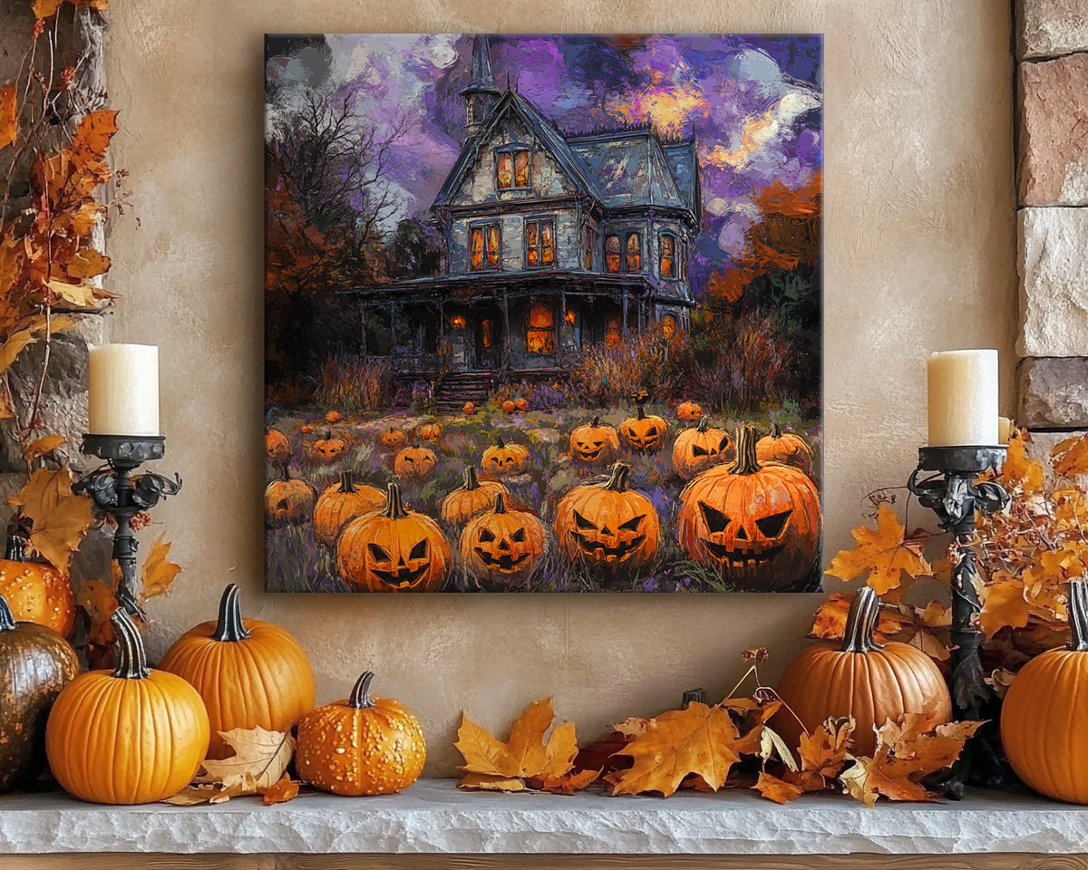 Haunted House Halloween Decor – 1:1 Ratio Canvas Wall Art