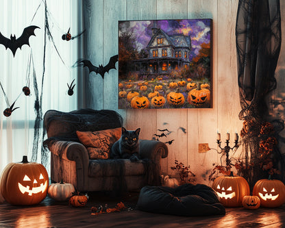 Haunted House Halloween Decor – 1:1 Ratio Canvas Wall Art