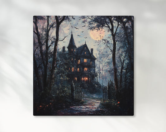 Gothic Haunted House Impressionist Painting – 1:1 Ratio Canvas Wall Art