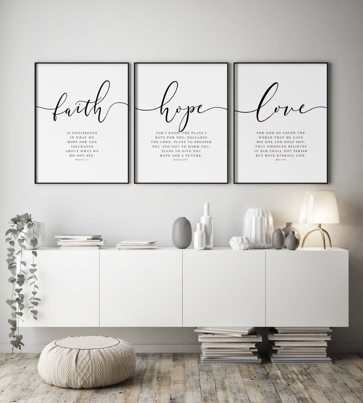 Faith Hope Love Wall Art Set of 3 Posters
