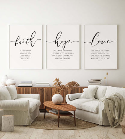 Faith Hope Love Wall Art Set of 3 Posters