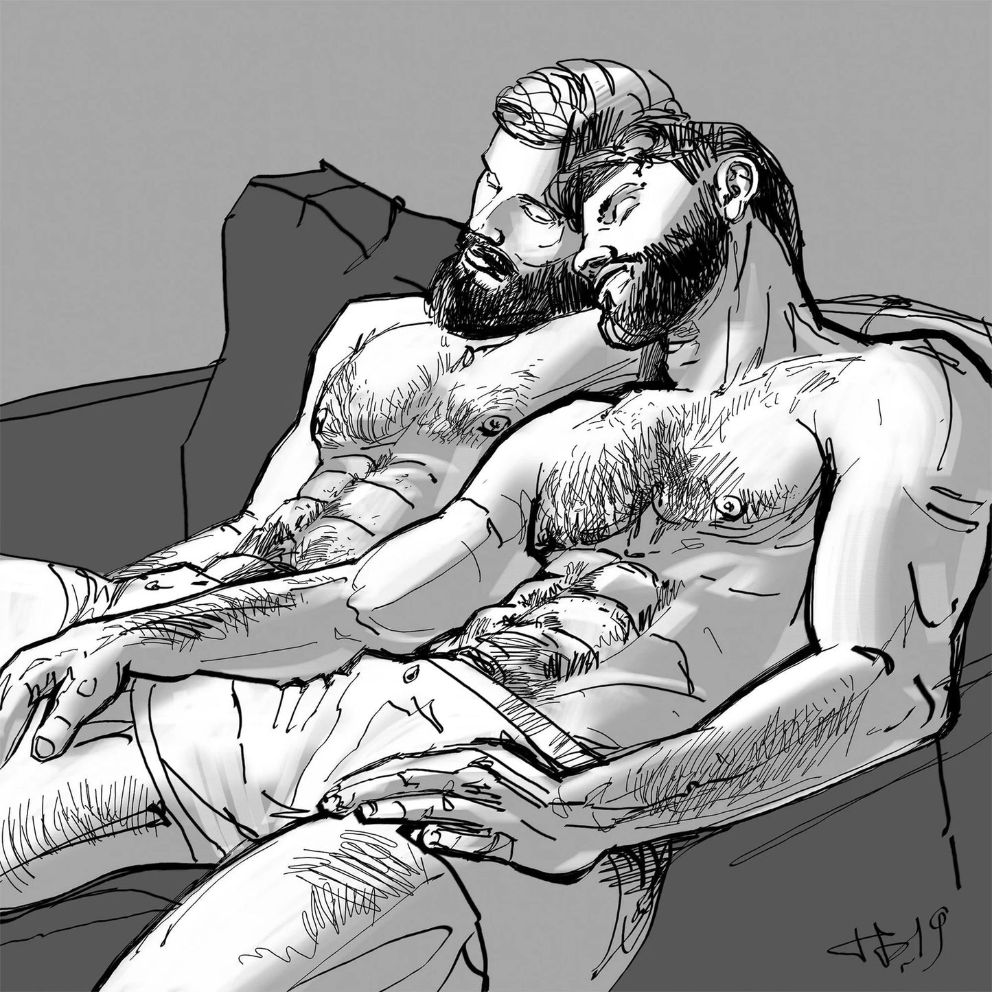 Male Couple Drawing Gay Art Download
