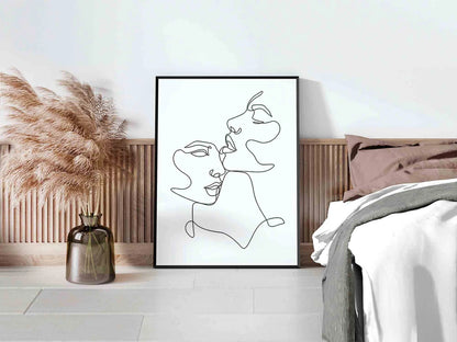 Kissing You - Two Women One Line Drawing Lesbian Art Print Download