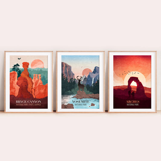 National Parks Set of 3 Vintage Posters