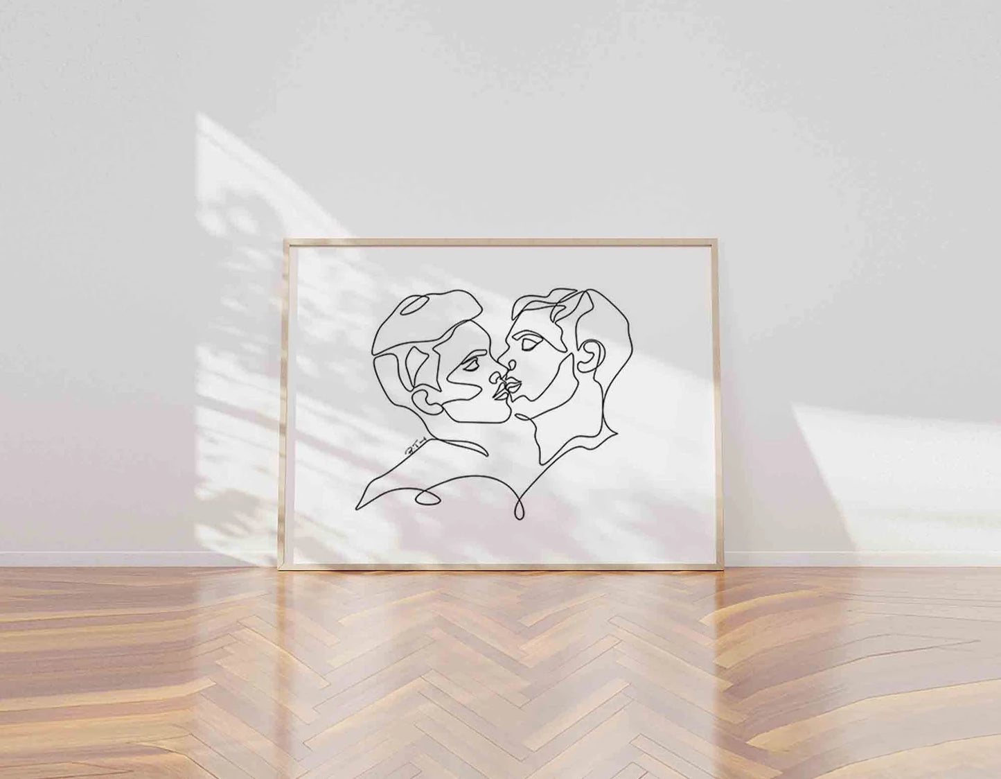 Two Men Kissing Gay Art Print, Minimalist Art One Line Drawing Printable Wall Art