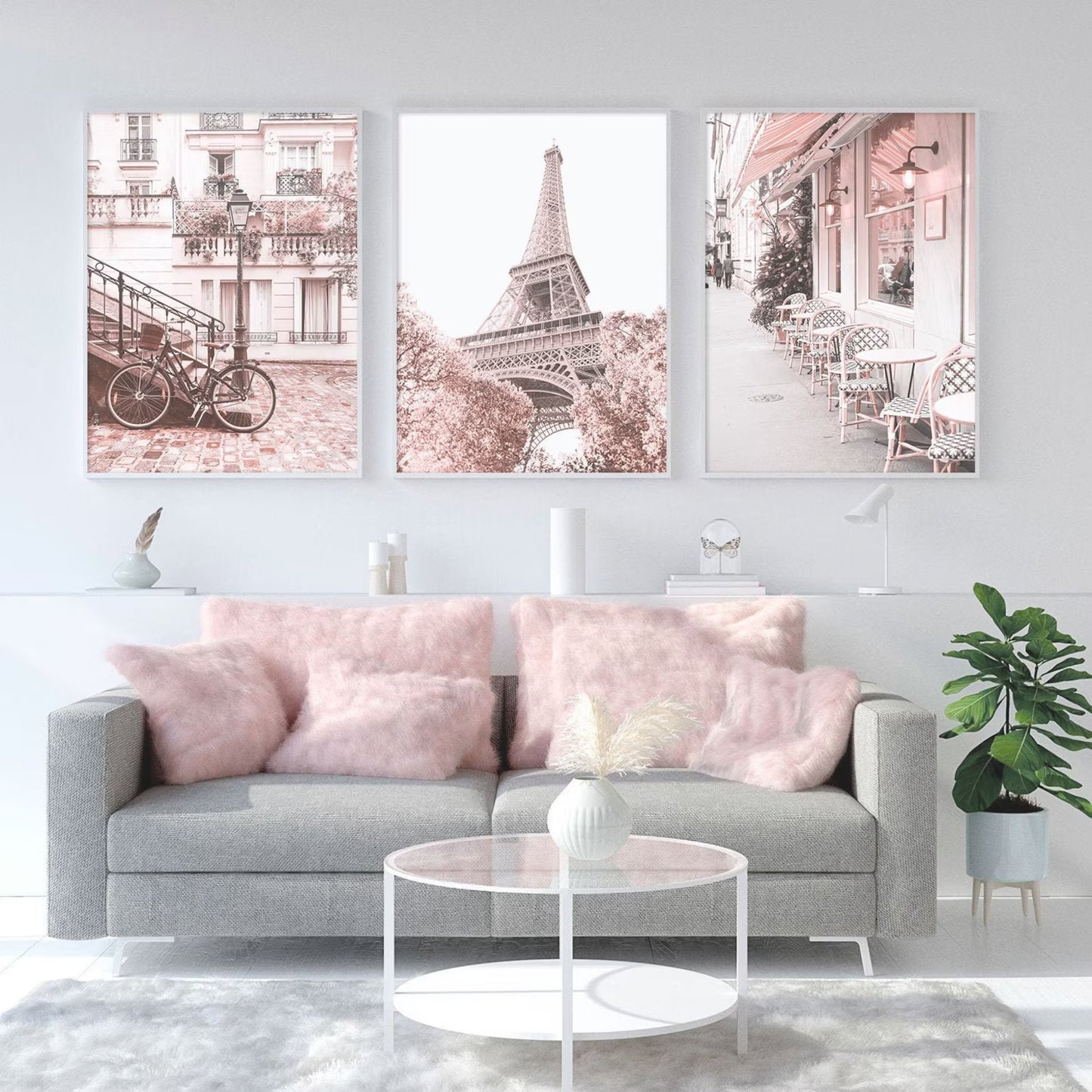 Paris Blush Pink Wall Art Set of 3 Posters