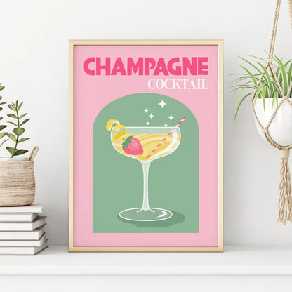 Champagne Cocktail Retro Trendy Wall Art