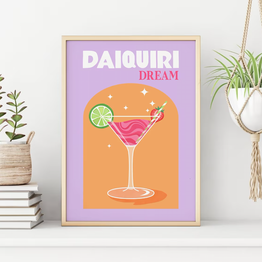 Strawberry Daiquiri Retro Cocktail Print