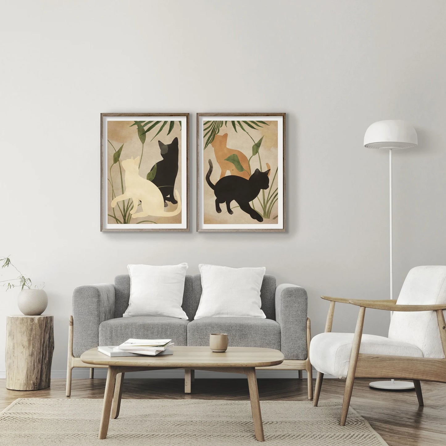 Abstract Cat Art Set of 2 Boho Digital Art