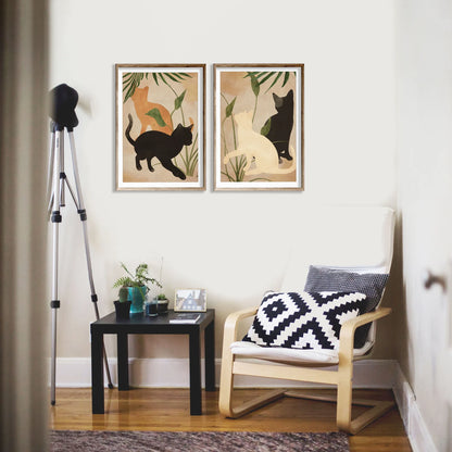 Silhouette Cats Set of 2 Wall Art Posters