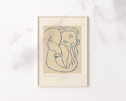 Henri Matisse Sleeping Woman, Printable Wall Art, Vintage Exhibition Poster, La Gerbe Digital Download, Beige and Blue Minimalist Art