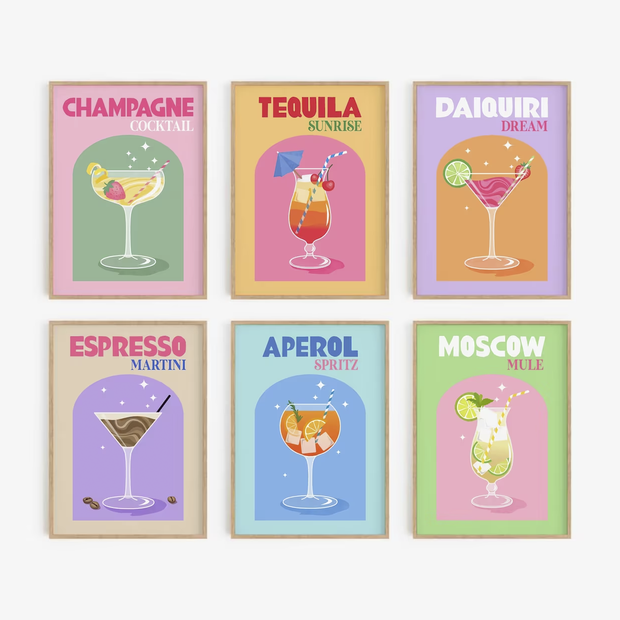 Retro Cocktail Set of 6 Art Prints (1)