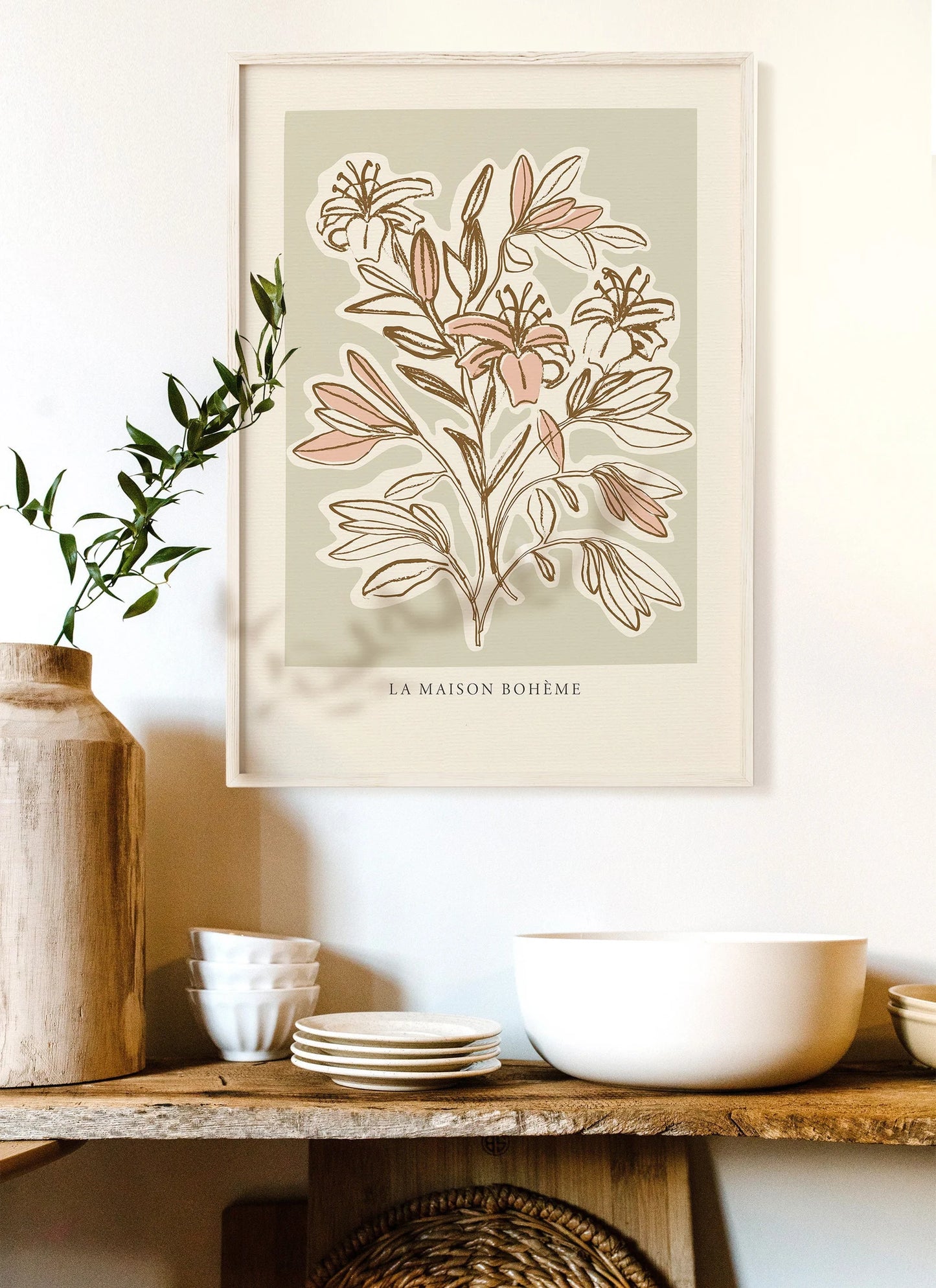 Lilies La Maison Boheme art poster I The earth laughs in flowers poster I Flower market print Florist gift I Floral still life ink drawing